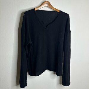 100% Cashmere Black Pullover Sweater Oversized Flawed